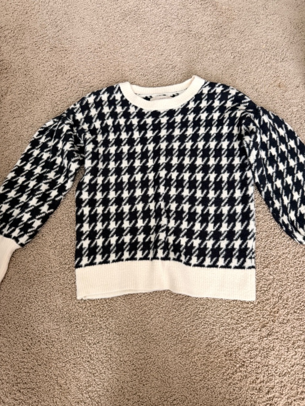 LOFT Black & White Houndstooth Crewneck Sweater
